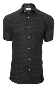 Black; Black men's short sleeve dress shirt.