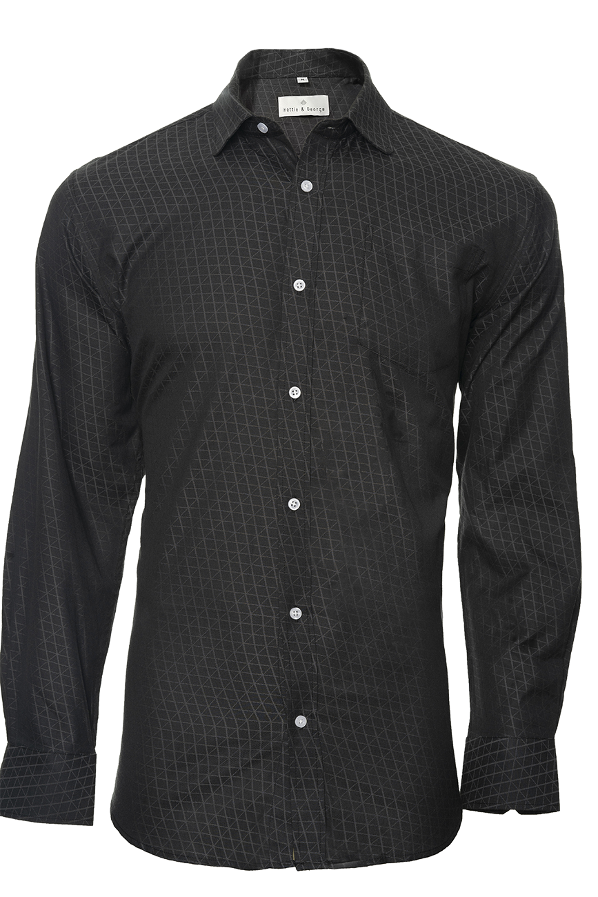 Black; Black men's long sleeve dress shirt.