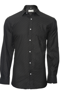 Black; Black men's long sleeve dress shirt.