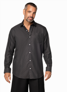 Black; Black men's long sleeve dress shirt.