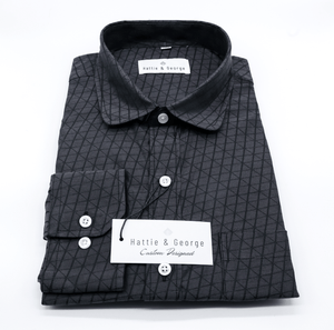 Black; Black men's long sleeve dress shirt.
