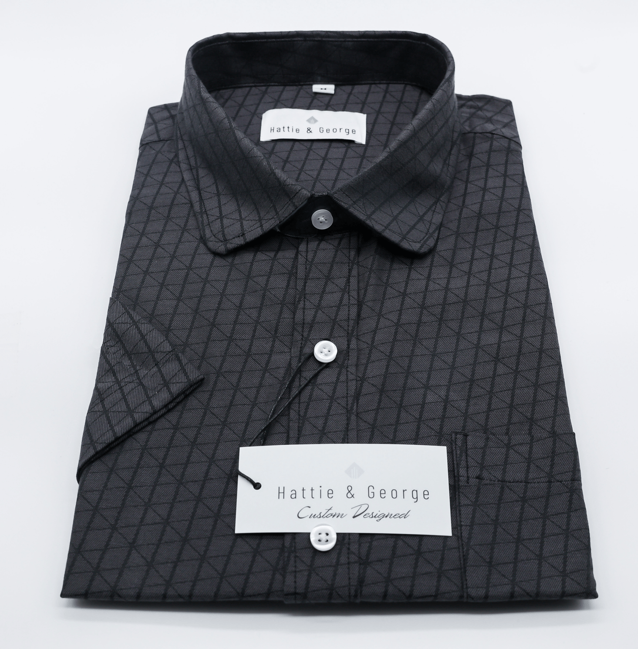 Black; Black men's short sleeve dress shirt.