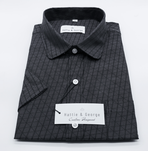 Black; Black men's short sleeve dress shirt.