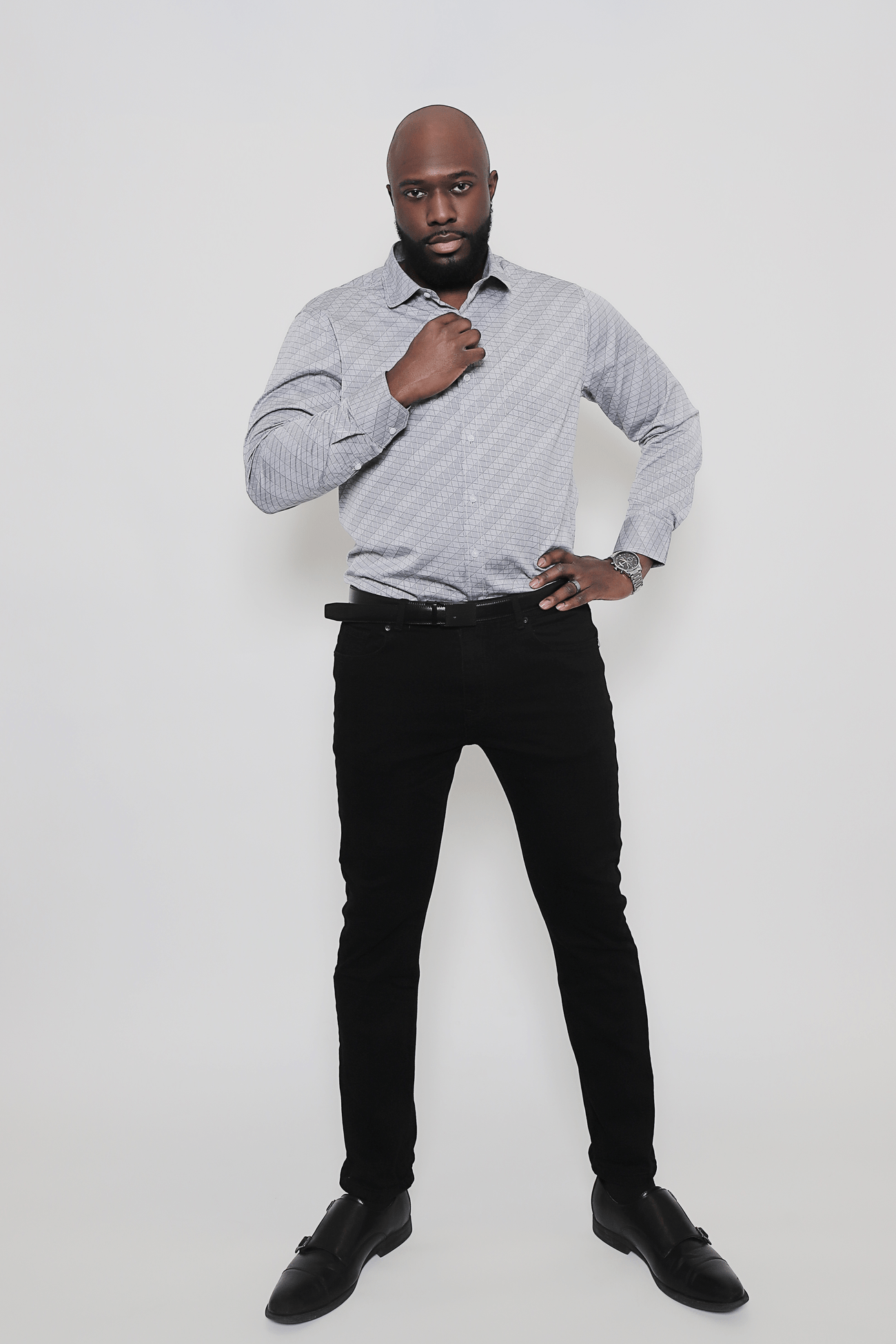 Steel Gray; Steel Gray men's long sleeve dress shirt.