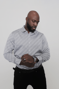 Steel Gray; Steel Gray men's long sleeve dress shirt.