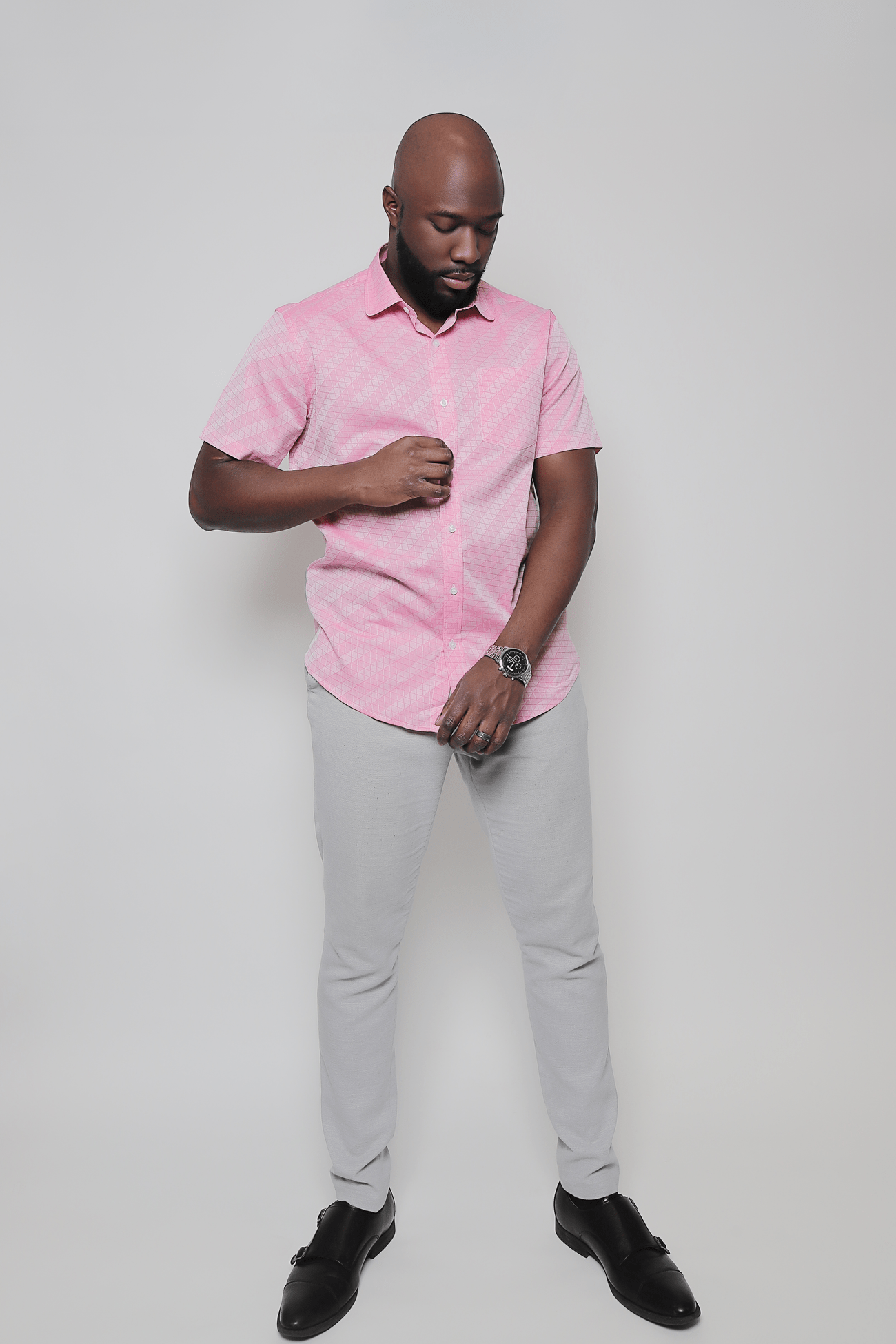 Salmon; Salmon men's short sleeve dress shirt.