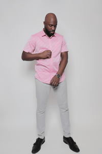 Salmon; Salmon men's short sleeve dress shirt.