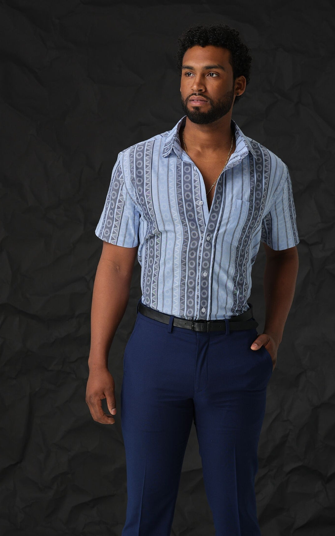 blue navy;drums blue navy men's short sleeve dress shirt.