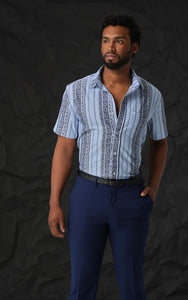 blue navy;drums blue navy men's short sleeve dress shirt.