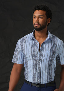 blue navy;drums blue navy men's short sleeve dress shirt.