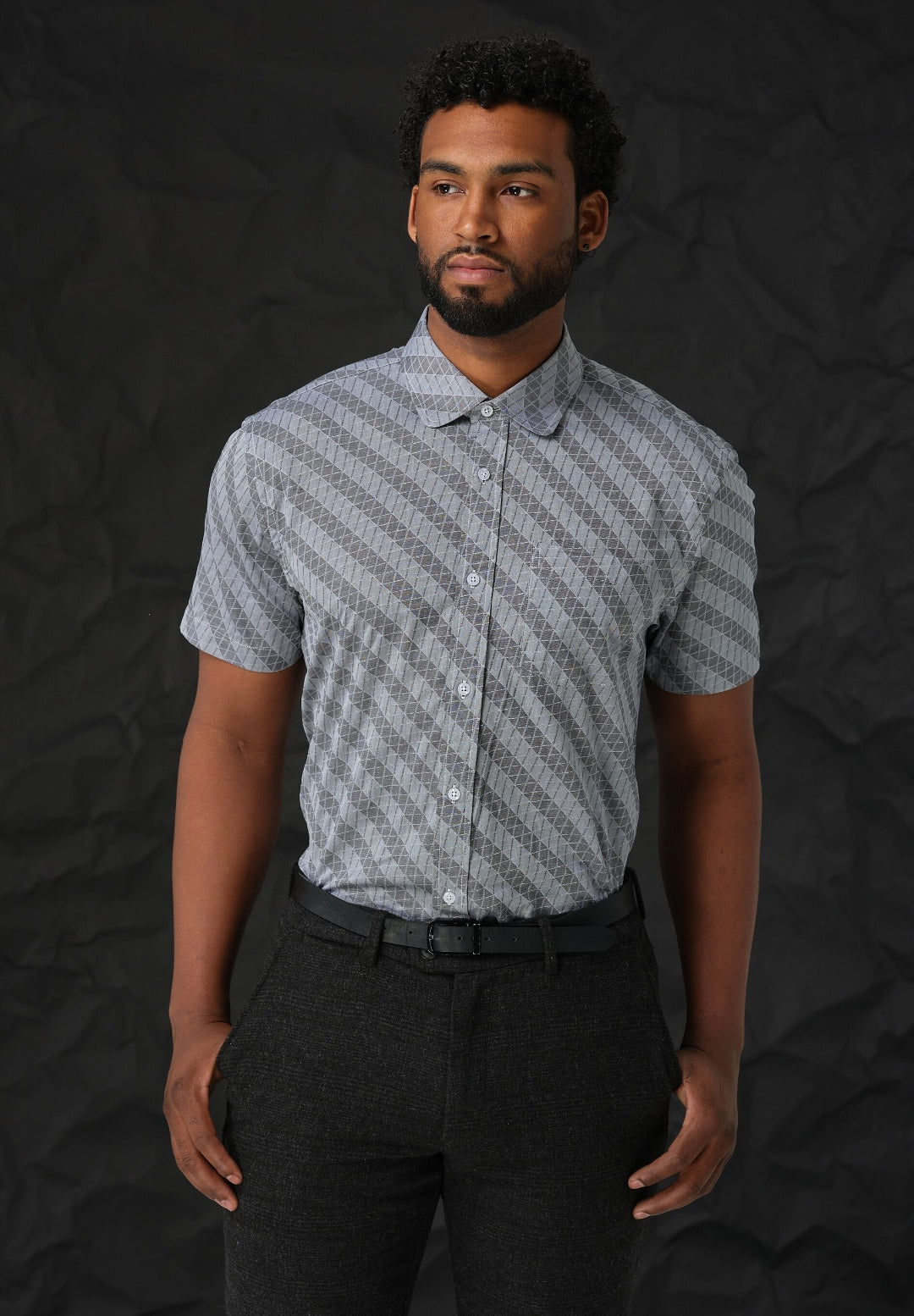 Steel Grey; Steel Grey men's short sleeve dress shirt.