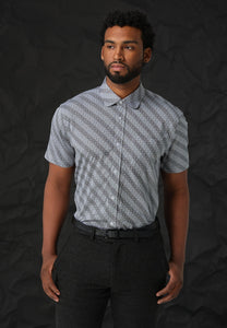 Steel Grey; Steel Grey men's short sleeve dress shirt.