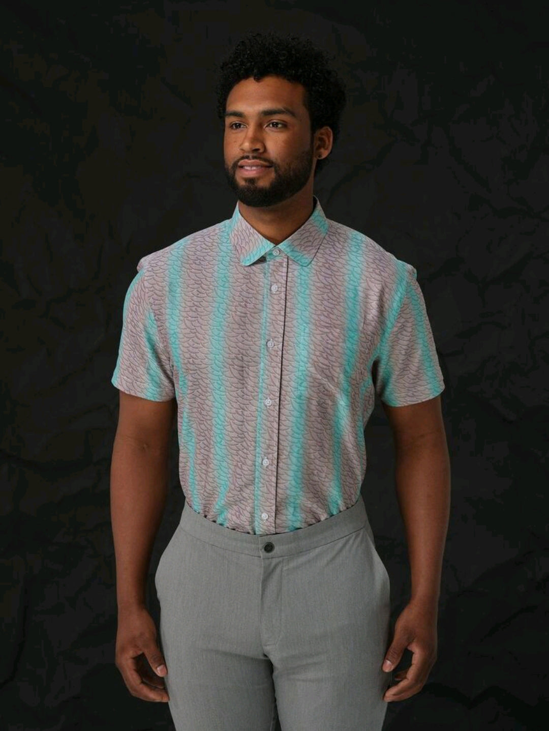 Mint; Mint and gray men's dress shirt folded