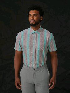 Mint; Mint and gray men's dress shirt folded