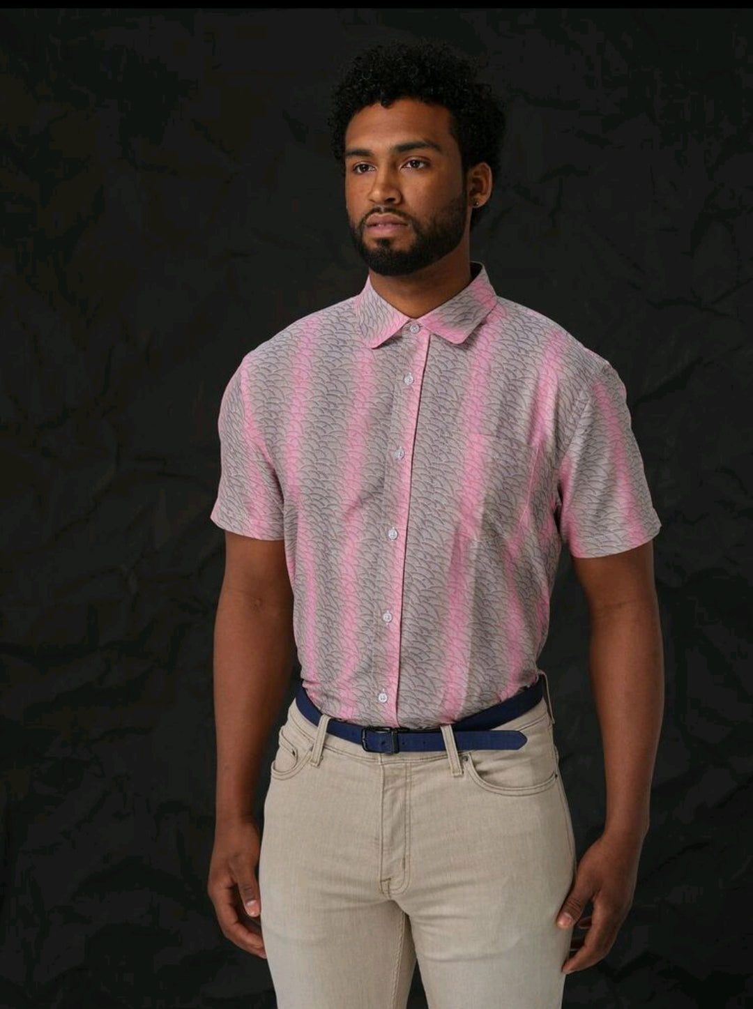 Coral; Coral men's short sleeve dress shirt.
