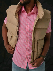 Salmon; Salmon men's short sleeve dress shirt.