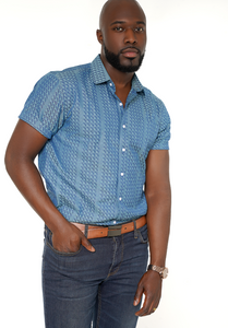 cyan/navy;birds eye - short sleeve